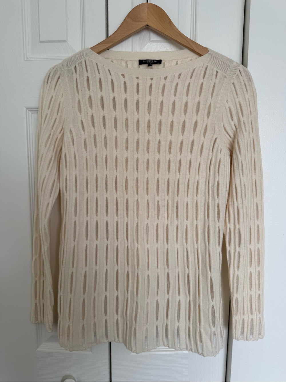 Lafayette 148 New York Open-Weave Cream Sweater size small wool cashmere.